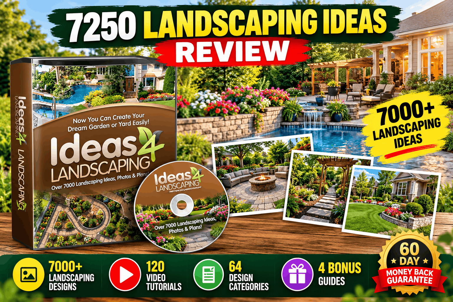 7250 Landscaping Ideas review featuring landscaping design images and the Ideas4Landscaping package.