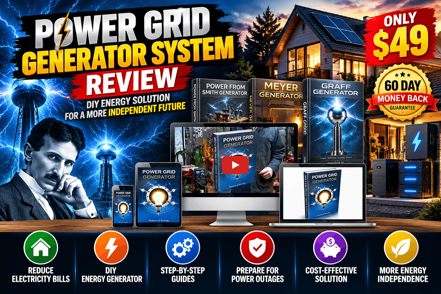 Power Grid Generator System digital guide covers displayed on desktop, tablet, and mobile devices